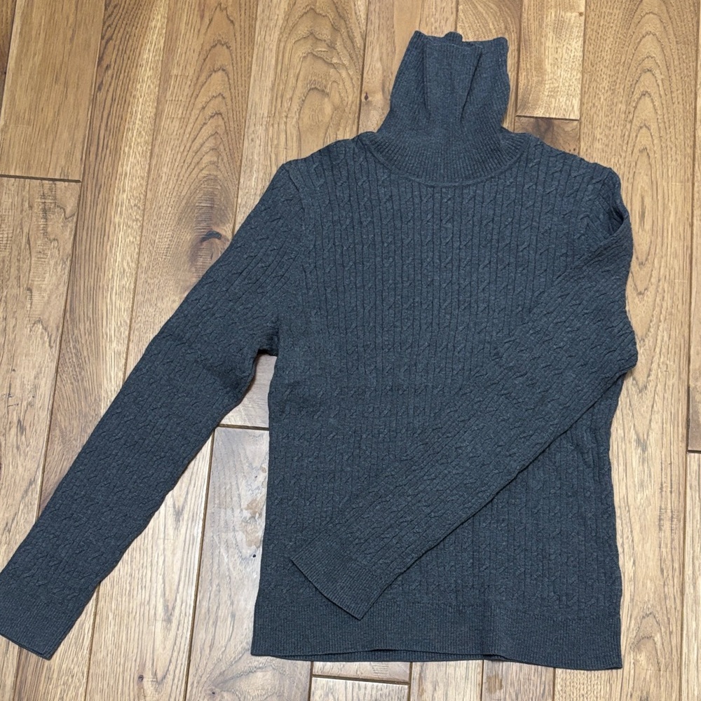 Talbots Charcoal Cable Knit Turtleneck Sweater